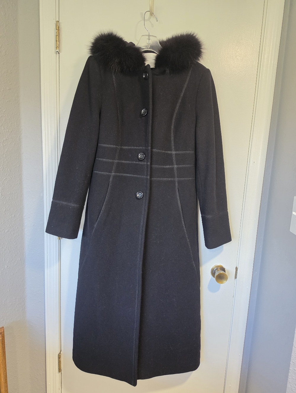 Worthington Fox Fur Trim Wool Blend Long Coat Size 8